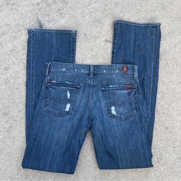 7 for ALL MANKIND Distressed Denim Bootcut Jeans Women's 28 Y2K inspired - Picture 9 of 13